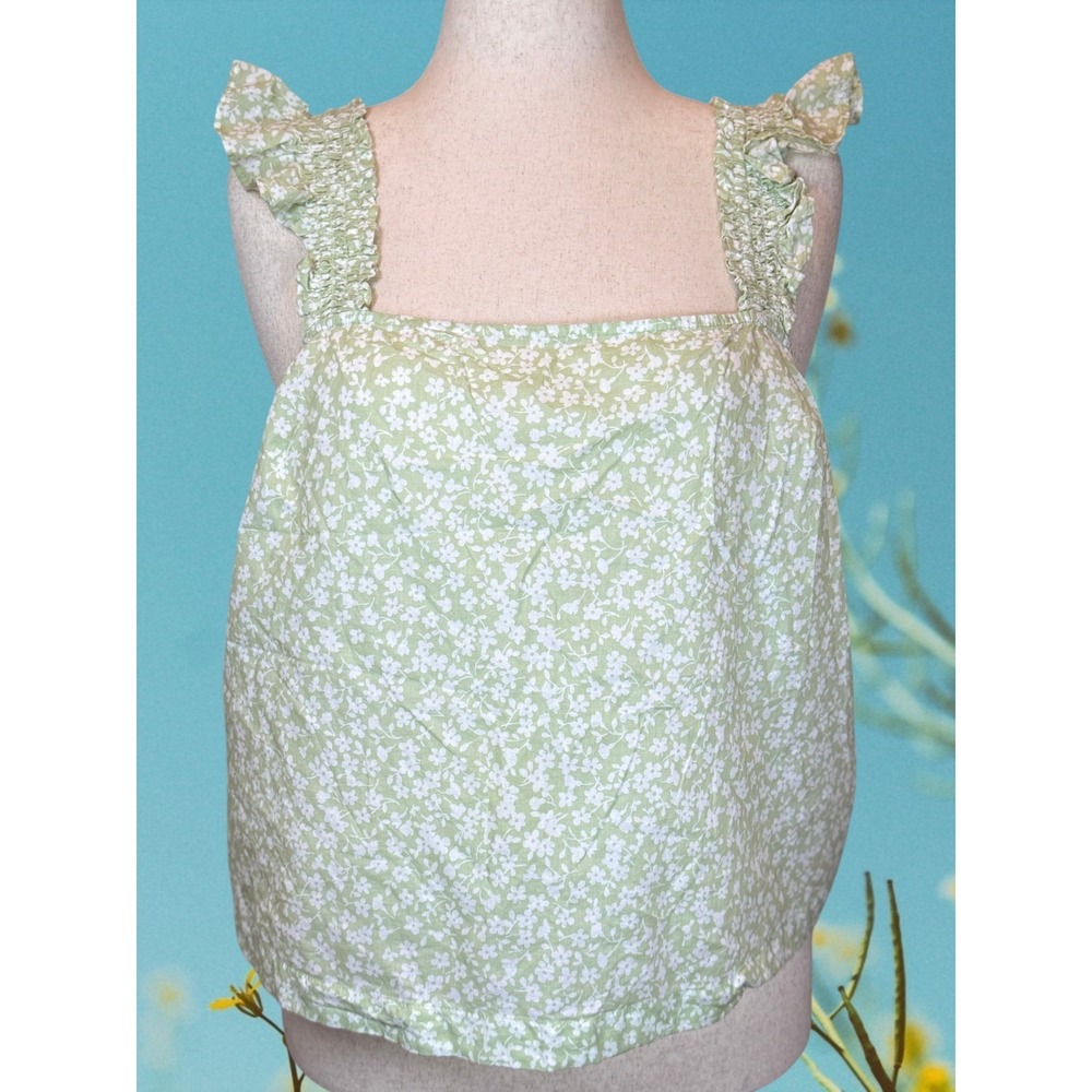 J.Crew 100% Cotton Ruffle Cami Womens XL Mint Green Floral Boho Soft Girl Summer
